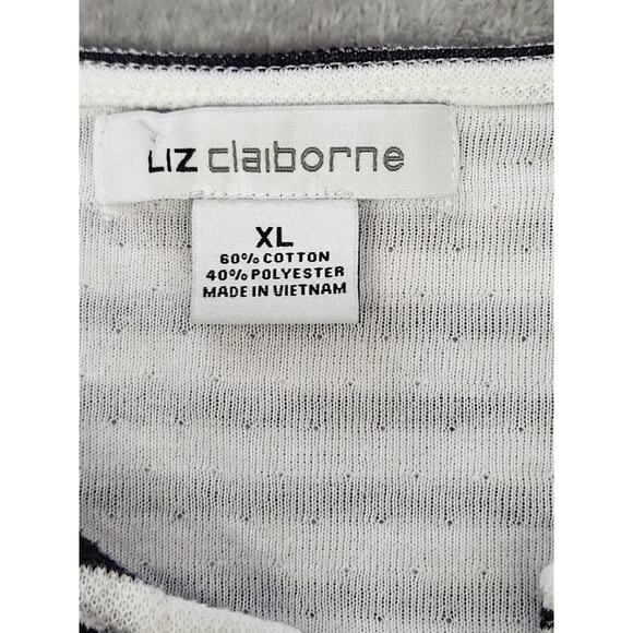 Liz Claiborne Size XL Black & White Stripes Front Pocket Knit Pullover Top #flaw - Picture 13 of 13